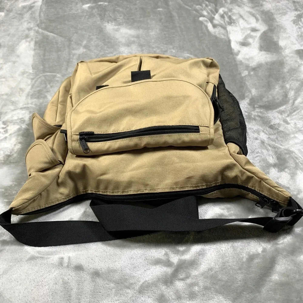 LL Bean Crossbody Messenger Bag Tan Black Satchel Travel Diaper Ripstop Nylon